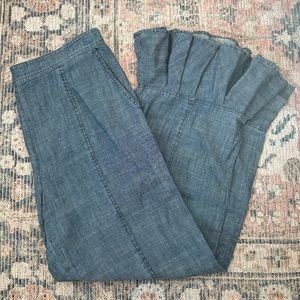 Trina Turk Ruffle Chambray Pants